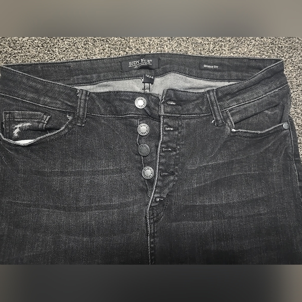 Judy Blue Skinny Fit Charcoal Black Jeans, Distressed Hem, Womens Size 15/32 - Picture 11 of 12